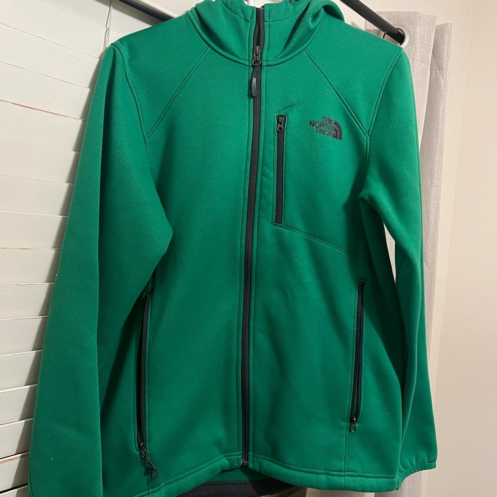 The North Face Green Jacket with Full Zip and Stand-Up Collar